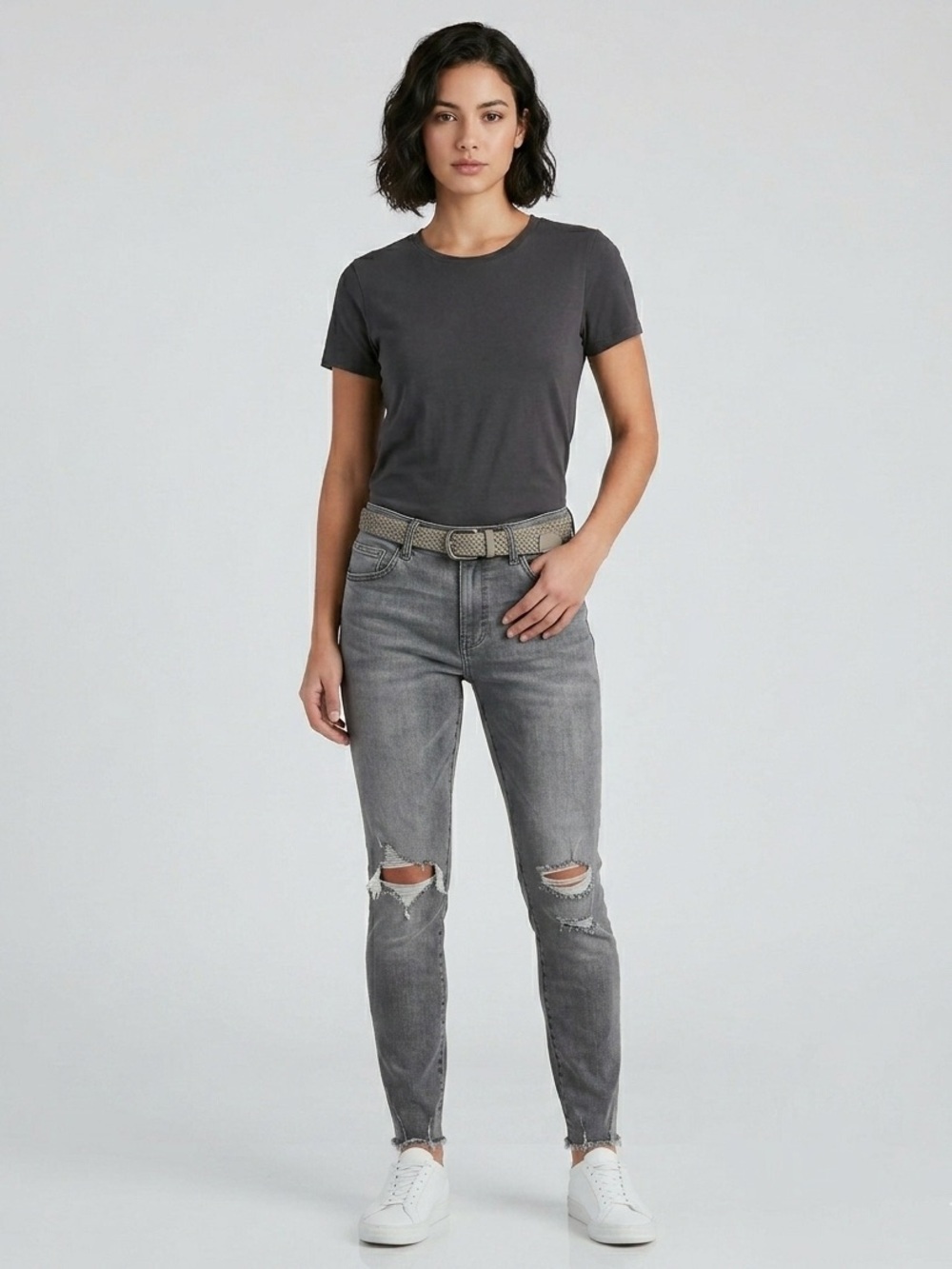 Neuw Distressed Raw Hem Sister Ray Designer Grey Wash Skinny Jeans Size 8R